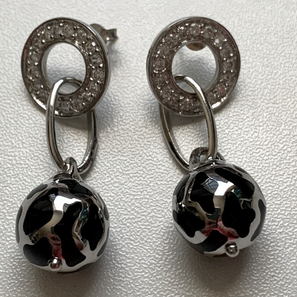 VORENO Sterling Silver and Black Dangle Earrings w/ Cubic Zirconia 925 Stamped - Picture 6 of 8